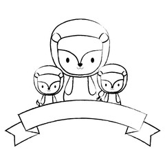 cute lions and decorative ribbon over white background, vector illustration