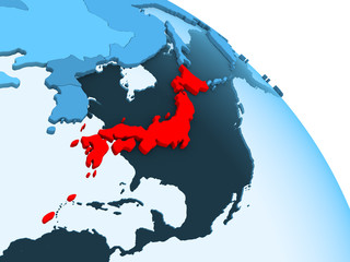 Japan on blue globe