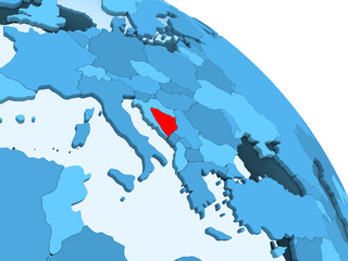 Bosnia and Herzegovina on blue globe