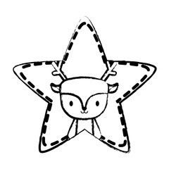 cute deer in star shape over white background, vector illustration