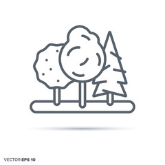 Trees in forest vector line icon.
