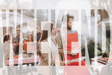 Caucasian Man Is Grilling Barbeque With Friend.