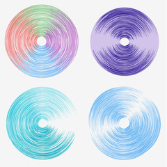 Vector round speed lines. A set of colored ellipses. Abstract circles of the propeller. Rotating round icon.