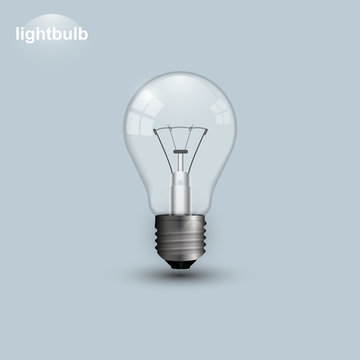 Realistic transparent lightbulb turned off. Light bulb vector illustration isolated on gray background.