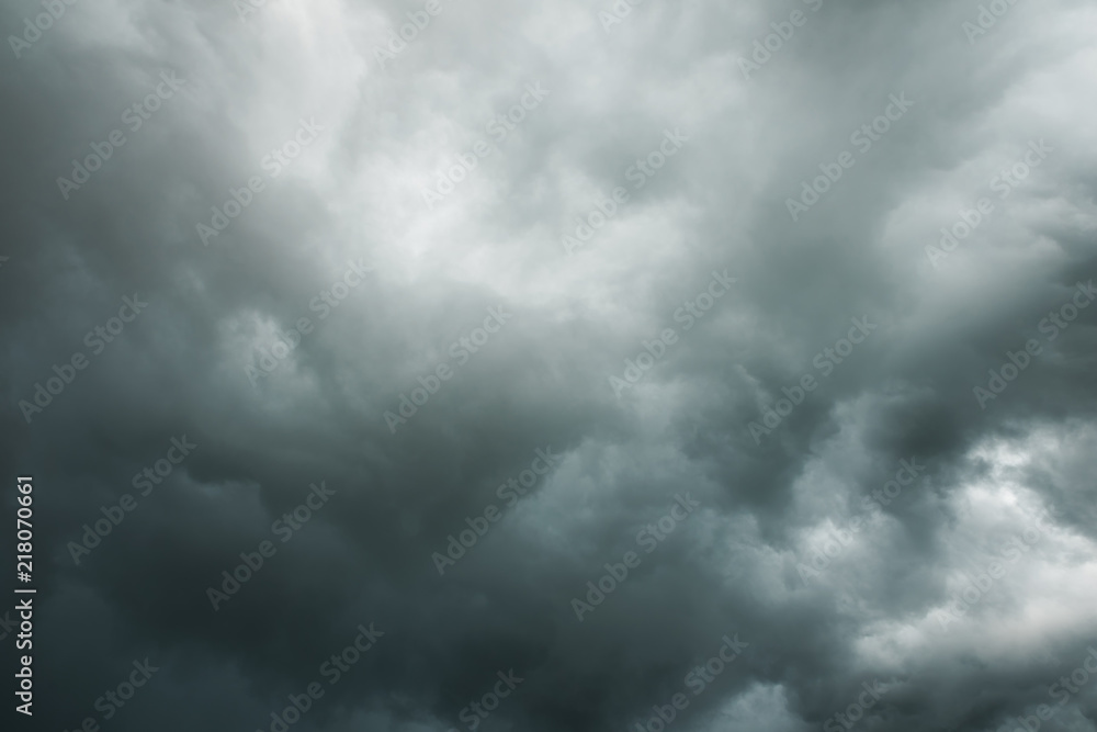 Wall mural dark sky and black clouds, dramatic storm clouds before rainy, closeup black cloud motion