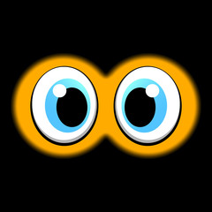 Looking vector eyes through binoculars. Watching the sight. Cartoon eyes. Vector illustration for your design.