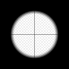 Sniper scope with measurement marks on an isolated transparent background. View through the sight of a hunter rifle. Optical vector sight template.