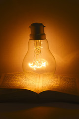 Light bulb on top of a bible