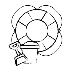 pool float and bucket with sand over white background, vector illustration