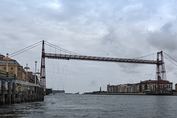 the suspension bridge of bizkaia (puente de vizcaya) between getxo and portugalete over the ria de bilbao