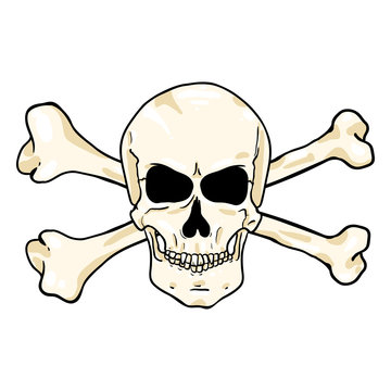 Vector Cartoon Pirate Symbol - Skull with Cross Bones