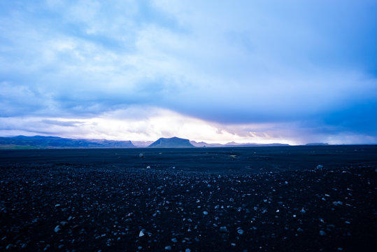 Iceland sunrise on black sand beach