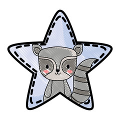 star with cute raccoon icon over white background, vector illustration
