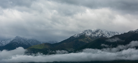 Fototapeta na wymiar Rain and fog in the mountains of the Eastern Sayans