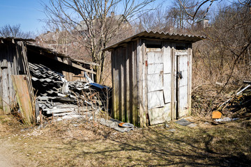 Double outhouse toilets in a village