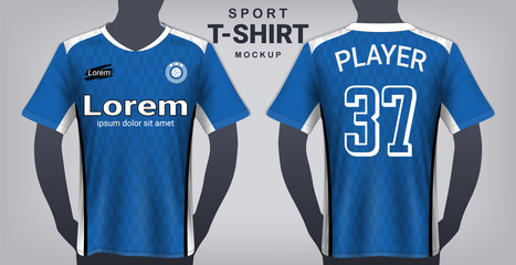 Soccer Jersey and Sport T-Shirt Mockup Template, Realistic Graphic Design Front and Back View for Football Kit Uniforms, Easy Possibility to Apply Your Artwork, Text, Image, Logo