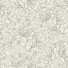 Seamless floral pattern with Peony. Vector illustration.