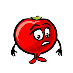 Tomato cartoon is sad. Color vector flat illustration isolated