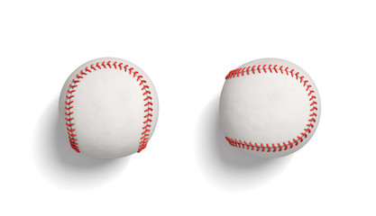 3d rendering of two white baseball in top view lying on a white background.