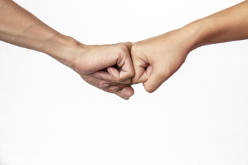 First bump or Knuckle bump another hand sign for greet isolate on white background