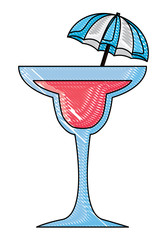cocktail drink with decorative umbrella over white background, vector illustration