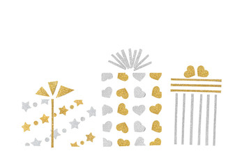 Gold and silver glitter gift boxes paper cut on white background - isolated