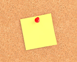 Empty cork board (noticeboard) with yellow sticky notes. Mockup template - 3D rendering - 218078278