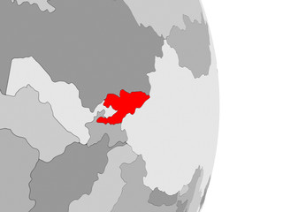 Kyrgyzstan on grey political globe