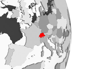 Switzerland on grey political globe