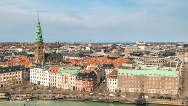 Copenhagen Denmark time lapse 4K, aerial view city skyline timelapse