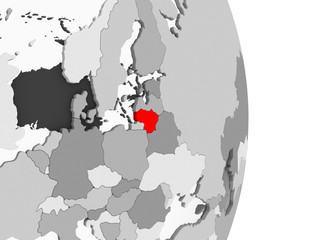 Lithuania on grey political globe