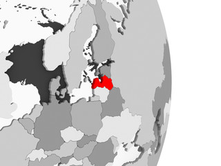 Latvia on grey political globe
