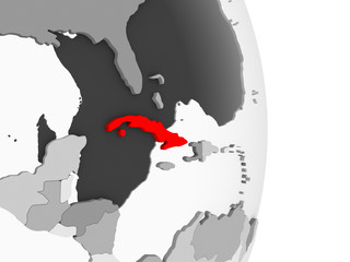 Cuba on grey political globe