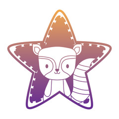 star with cute raccoon icon over white background, vector illustration