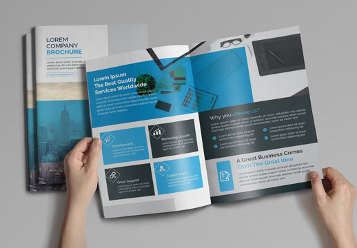 BiFold Brochure Layout with Blue Accents