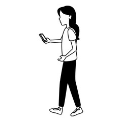 Young woman with smartphone vector illustration graphic design