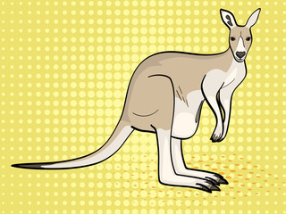 pop art background, sand color, yellow and orange. An animal is a canada, a kangaroo female. Vector
