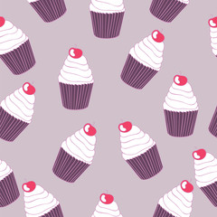 Beautiful yummy cupcake seamless background pattern