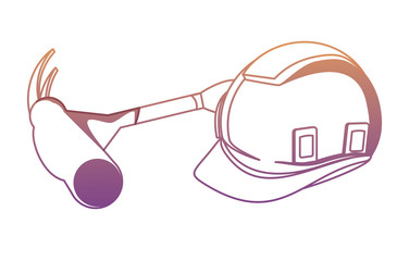 construction safety helmet and hammer over white background, vector illustration