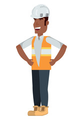 construction man standing over white background, vector illustration