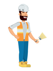 construction worker holding a paint brush over white background, vector illustration