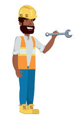 construction man holding a wrench over white background, vector illustration