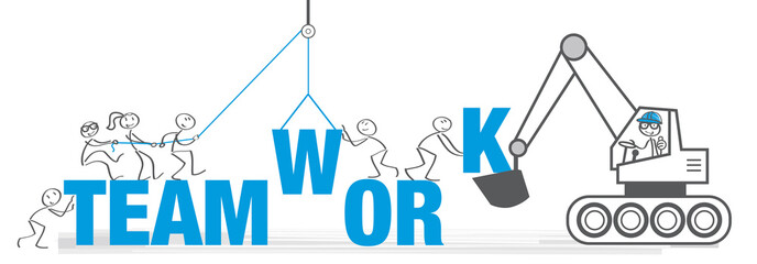 Banner Teamarbeit - Team setzt das Wort Teamwork zusammen