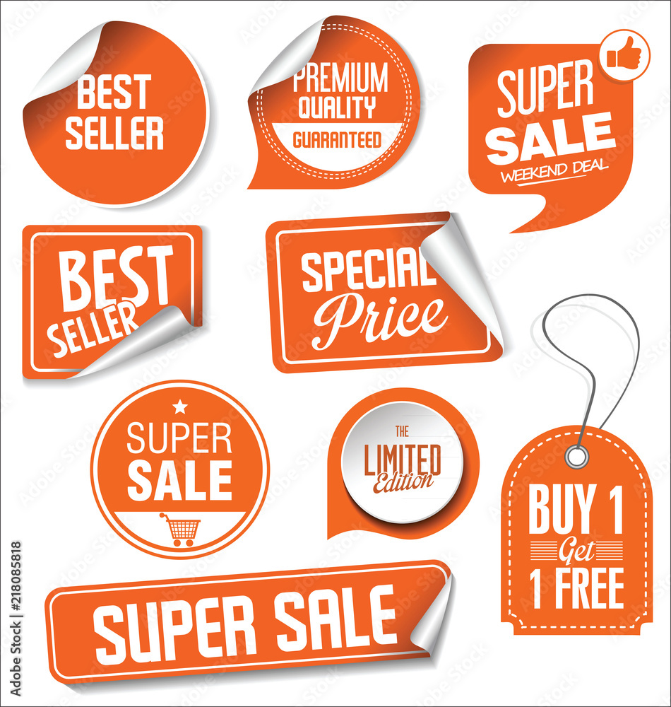 Wall mural orange sale stickers vector illustration collection