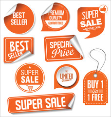 Orange sale stickers vector illustration collection