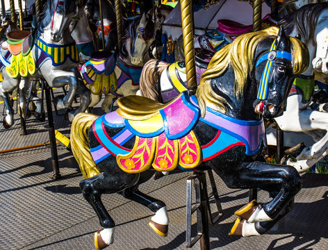 Wooden Horses On Merry Go Round Carousel