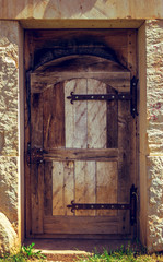 Close up view on old door with newer wood