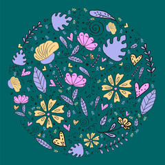 Floral pattern, doodle flowers, vector illustration. Floral background.