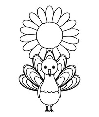 turkey and sunflower over white background, vector illustration