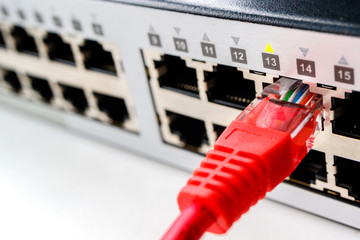 in a large multiport switch is inserted one red patch cord, an ISP switch